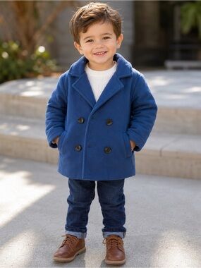 Blue Double-Breasted Kids Peacoat jacket pockets size 3T fall